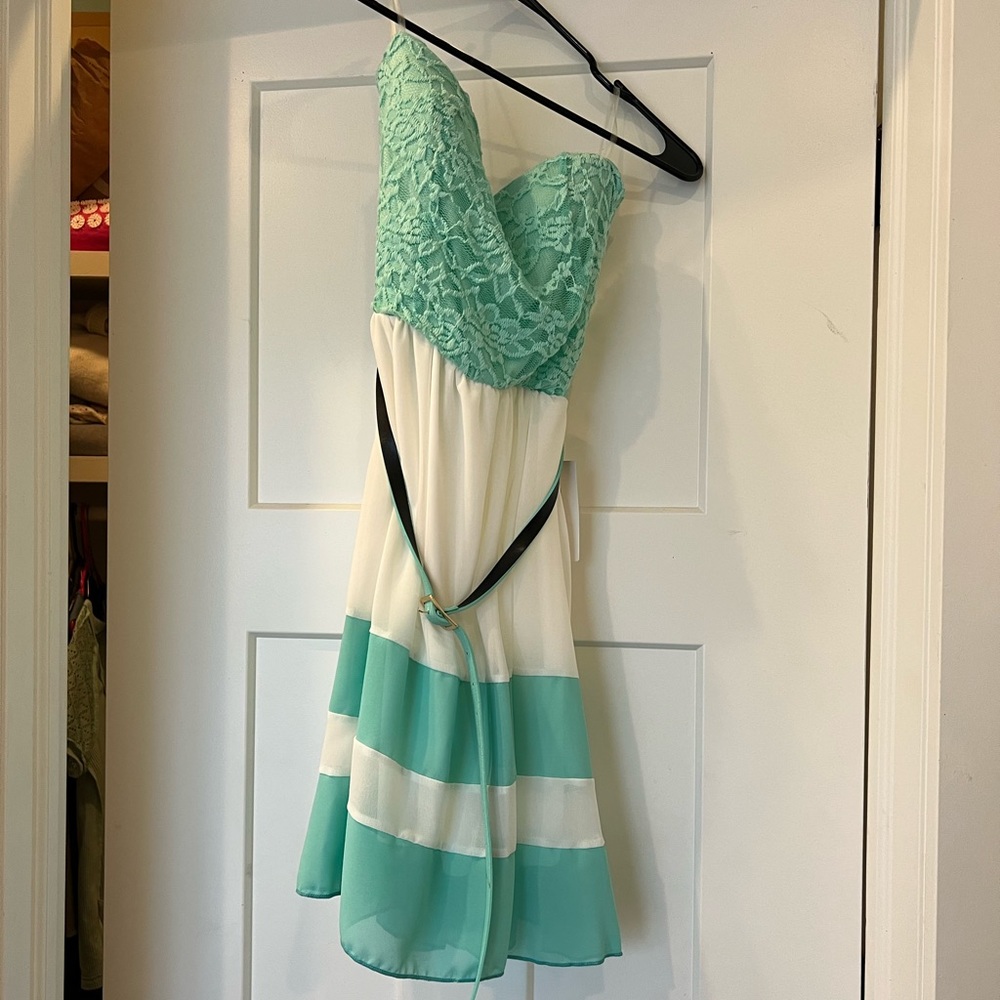 Pink Lily Boutique Dress - Lace Mint Green and White with belt.